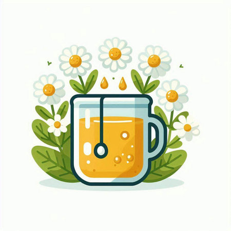Cup of tea with chamomile flowers. Vector illustration.のイラスト素材