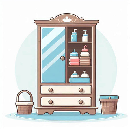 Illustration of a cabinet with cleaning products. Vector illustration in cartoon style.のイラスト素材