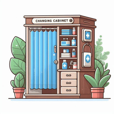 Cabinet with medical equipment. Vector illustration in a flat style.のイラスト素材