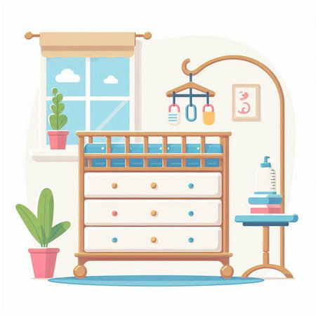 Interior of childrens room. Furniture for baby. Vector illustrationのイラスト素材