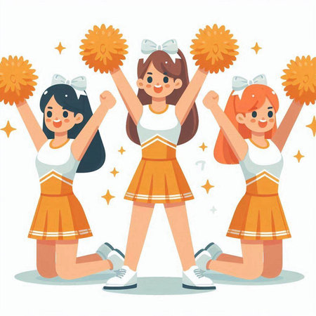 Cheerleaders. Cheerleaders vector illustration. Cheerful cheerleaders.のイラスト素材