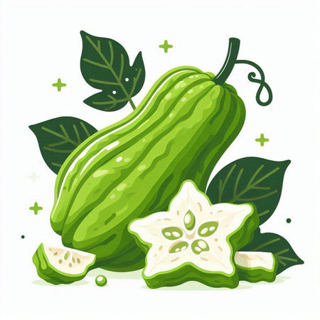 Cucumber with green leaves isolated on white background. Vector illustration.のイラスト素材