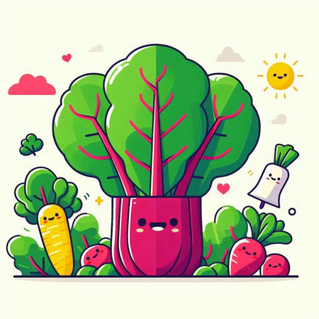 Cute kawaii radish vector illustration. Cute vegetable character.のイラスト素材