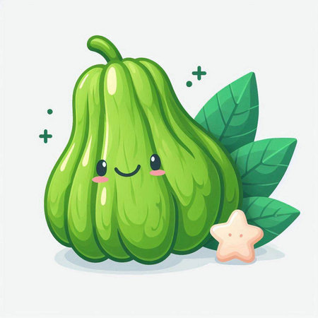 Cute kawaii green papaya character. Vector illustration.のイラスト素材