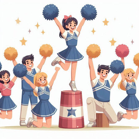 Cheerleaders cartoon character with pom poms and trumpets vector illustrationのイラスト素材