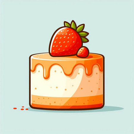 Illustration of a piece of cake with strawberry on the top.のイラスト素材