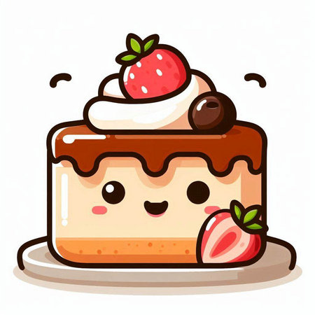 Cake with strawberry and chocolate on white background. Vector illustration.のイラスト素材