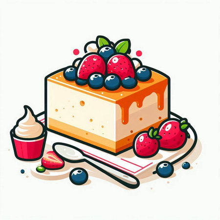 Piece of cake with berries on a white background. Vector illustration.のイラスト素材