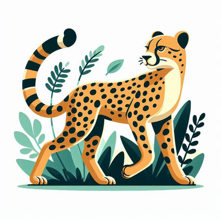 Cartoon cheetah standing in the jungle. Vector illustration.のイラスト素材