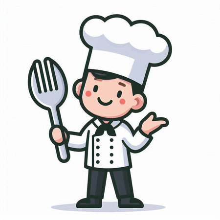 Chef with spoon and fork - Cartoon Vector IllustrationÃ¯Â»Â¿のイラスト素材