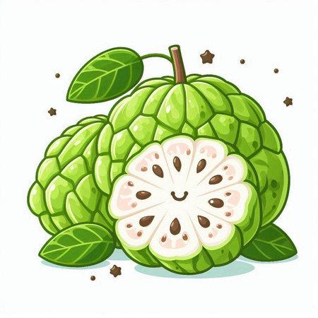 Custard apple isolated on white background. Vector illustration in cartoon style.のイラスト素材