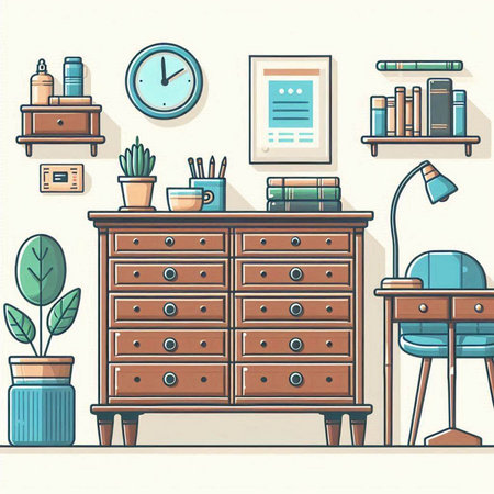 Furniture in the office. Vector illustration in flat style.のイラスト素材