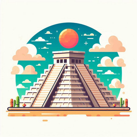 Chichen Itza, Yucatan, Mexico. Vector illustrationのイラスト素材