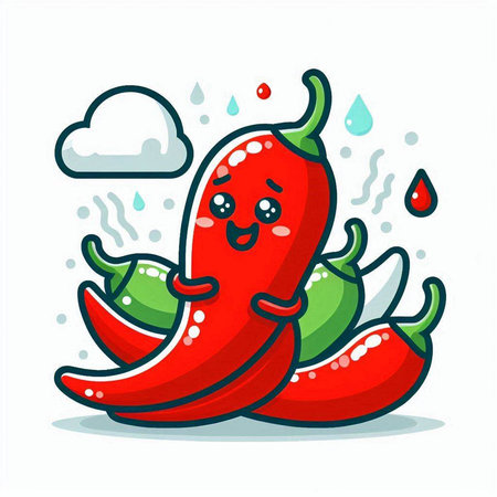 Hot chilli pepper character. Cute cartoon style. Vector illustration.のイラスト素材