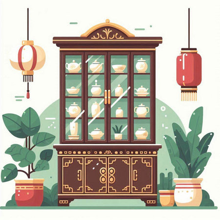 Illustration of chinese tea house. Vector illustration in flat style.のイラスト素材