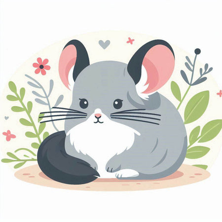Cute chinchilla in the garden. Vector illustration of a pet.のイラスト素材