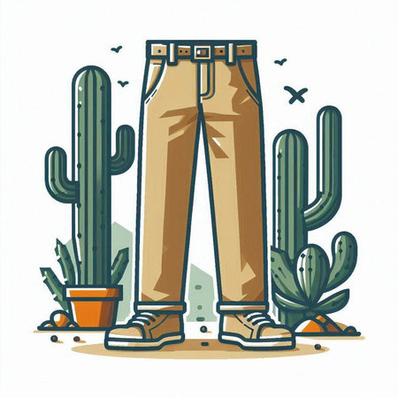 Vector illustration of a man in jeans with cactus. Cartoon style.のイラスト素材