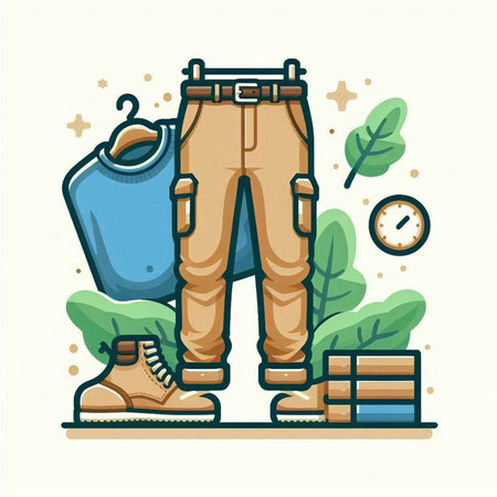 Men's clothes and accessories. Vector illustration in flat linear style.のイラスト素材