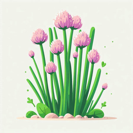 Flowering Chives. Vector illustration in flat cartoon style.のイラスト素材
