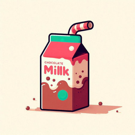 Milk in a glass bottle with a striped straw. Vector illustration.のイラスト素材