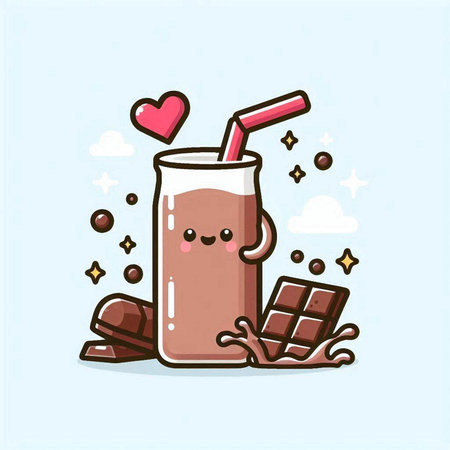 Cute cartoon milkshake with chocolate and heart. Vector illustration.のイラスト素材