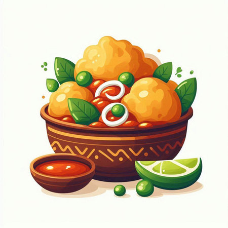 Bowl of indian sweets. Vector illustration in cartoon style.のイラスト素材