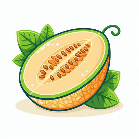 Cantaloupe melon isolated on white background. Vector illustration.のイラスト素材