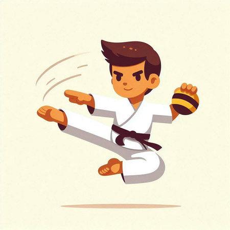 Karate boy. Vector illustration in cartoon style. Isolated on white background.のイラスト素材