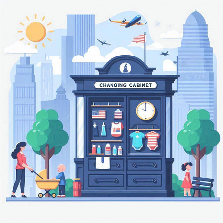 Vector illustration of people walking in the city. Flat style design.のイラスト素材