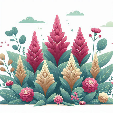 Floral background with pink flowers and green leaves. Vector illustration.のイラスト素材