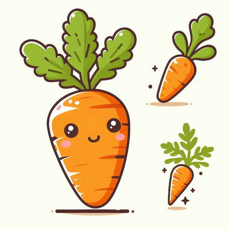 Cute carrot with green leaves. Vector illustration. Cute cartoon character.のイラスト素材