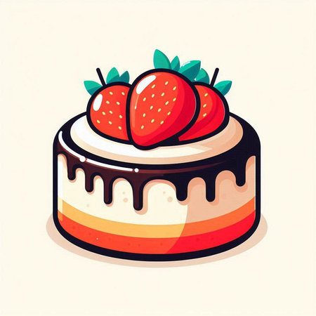 Cake with strawberries. Vector illustration of a cake with strawberries.のイラスト素材