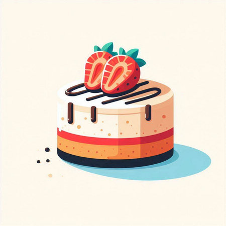 Piece of cake with strawberries. Vector illustration in flat style.のイラスト素材