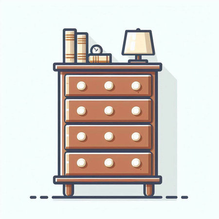 Vector illustration of a chest of drawers with books and lamp.のイラスト素材