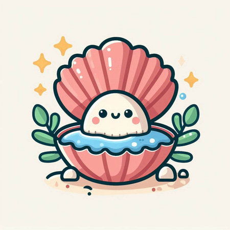 Cute sea shell cartoon vector illustration. Cute sea shell character. Sea shell icon.のイラスト素材