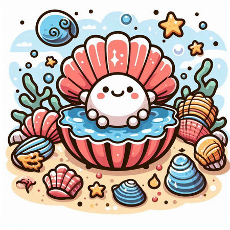 Illustration of a Cute Cartoon Seashell Mascot Characterのイラスト素材