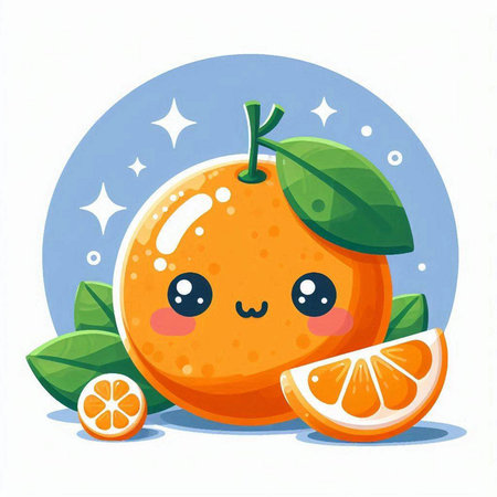 Cute kawaii tangerine character. Vector illustration.のイラスト素材