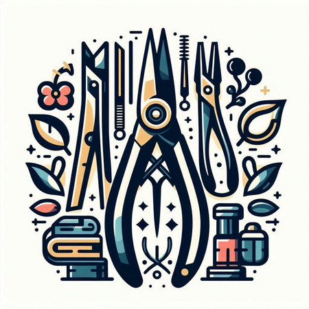 Vector line art illustration of manicure and pedicure tools.のイラスト素材
