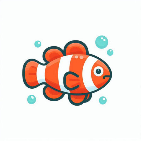 Cute cartoon clownfish with bubbles. Vector illustration isolated on white background.のイラスト素材