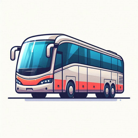 Bus on the road. Vector illustration in flat style. Isolated on white background.のイラスト素材