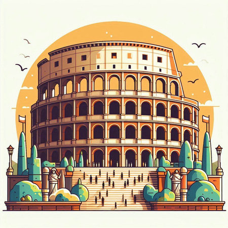 Colosseum in Rome, Italy. Vector illustration in retro styleのイラスト素材