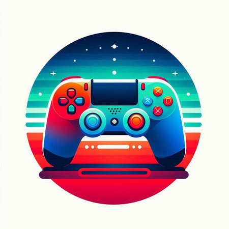 Retro video game controller on a colorful background. Vector illustration.のイラスト素材