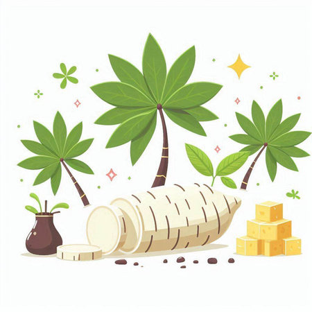 Coconut tree and sugarcane on white background. Vector illustration.のイラスト素材