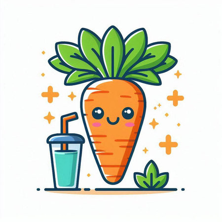 Cute carrot with smoothie in flat style. Vector illustration.のイラスト素材
