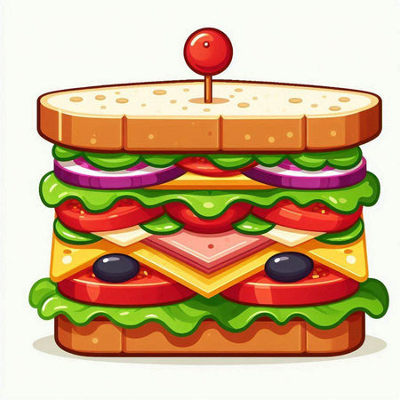 Sandwich on a white background. Vector illustration in cartoon style.のイラスト素材