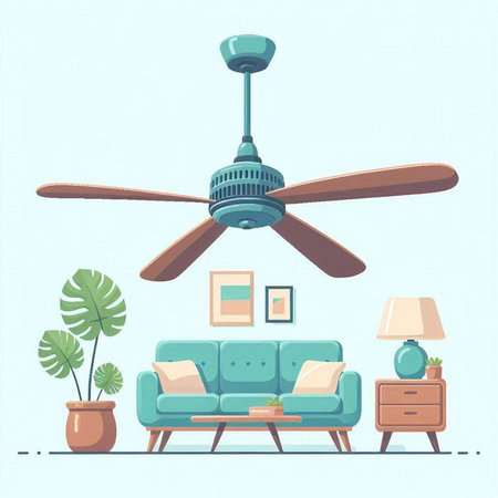 Ceiling fan in living room. Flat style vector illustration.のイラスト素材