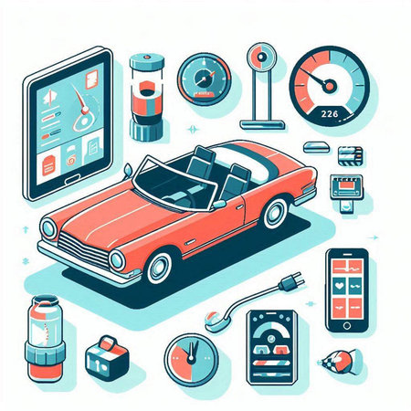 Car service, auto repair and diagnostics. Vector isometric illustrationのイラスト素材