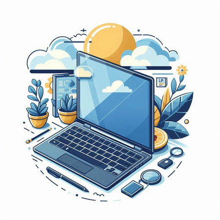 Laptop, smartphone, tablet and other objects. Vector illustration.のイラスト素材