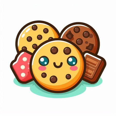 Chocolate chip cookie cartoon vector illustration. Chocolate chip cookie character.のイラスト素材