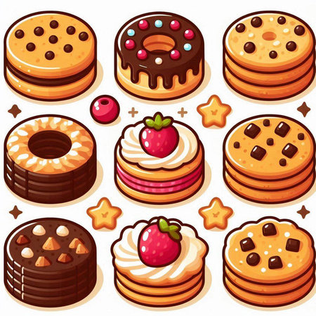 A vector illustration of a set of chocolate cookies with different fillingsのイラスト素材